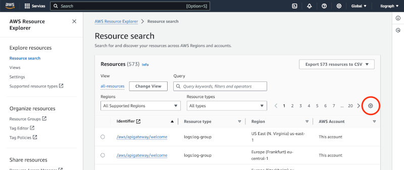 Selecting the customize icon