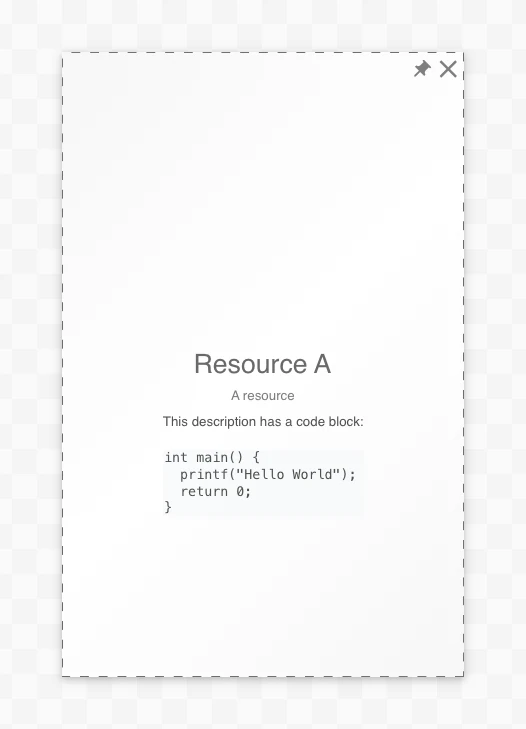 A resource with code text in the description