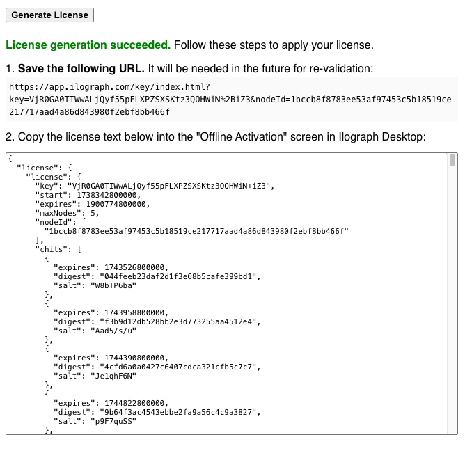 The Ilograph Desktop Offline Activation Tool with results